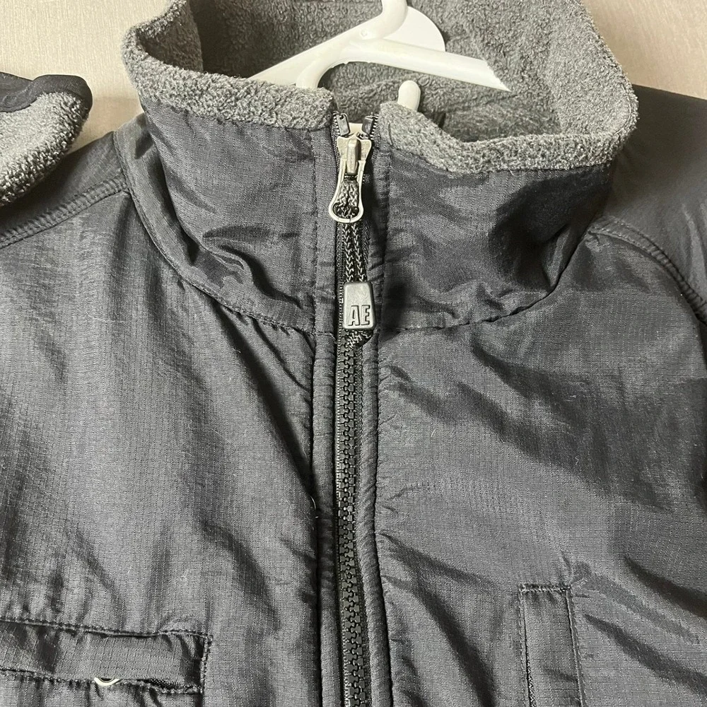American Eagle Jacket Mens XL Performance Black Grey Fleece Full Zip Mock Neck